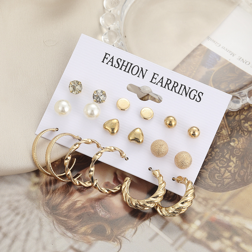 1 Set C Shape Simple Style Classic Style Alloy Artificial Crystal Artificial Pearls Plating Ear Studs display picture 3