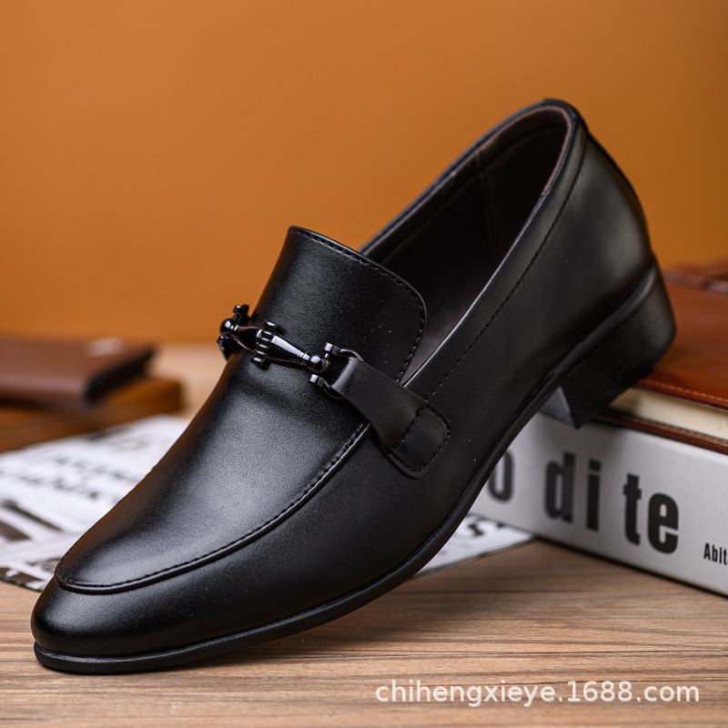 British Pointed-Toe Business Leather Shoes, Casual Breathable Men's Shoes, Horsebit Loafers, High-End Handsome Trendy Leather Shoes