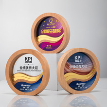 2024木质奖杯奖牌制作慈善员工比赛水晶摆件厂家批发定制发光底座