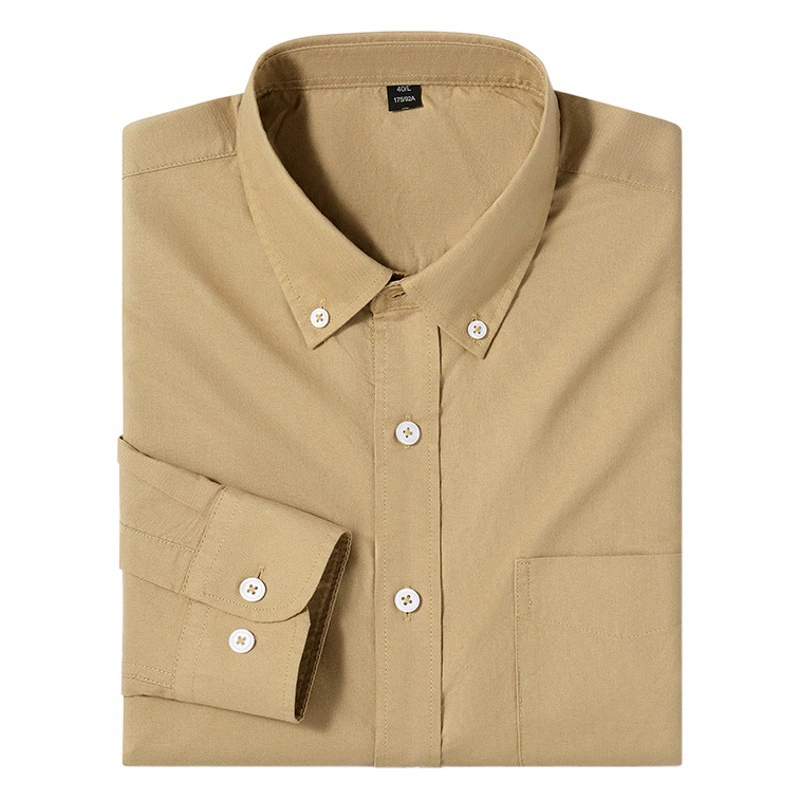 Весенне-осенняя мужская Однотонная рубашка из чистого хлопка с длинным рукавом, дышащая оксфордская модная универсальная дышащая рубашка против морщин для мужчин