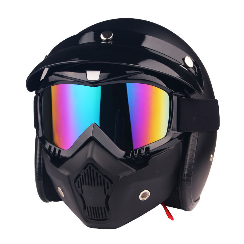 Retro gafas medio casco máscara motocicleta casco máscara a prueba de viento gafas off-road gafas
