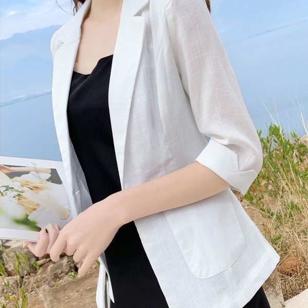 Women's linen blazer, lightweight style, autumn/winter 2026, cotton and linen suit, Korean style, sun protection clothing, casual British style.