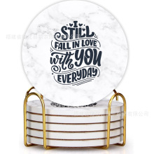 批发跨境圆形陶瓷杯垫带软木底 金属支架 乔迁房间酒吧装饰礼品