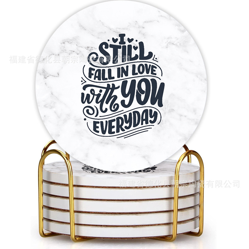 批发跨境圆形陶瓷杯垫带软木底 金属支架 乔迁房间酒吧装饰礼品