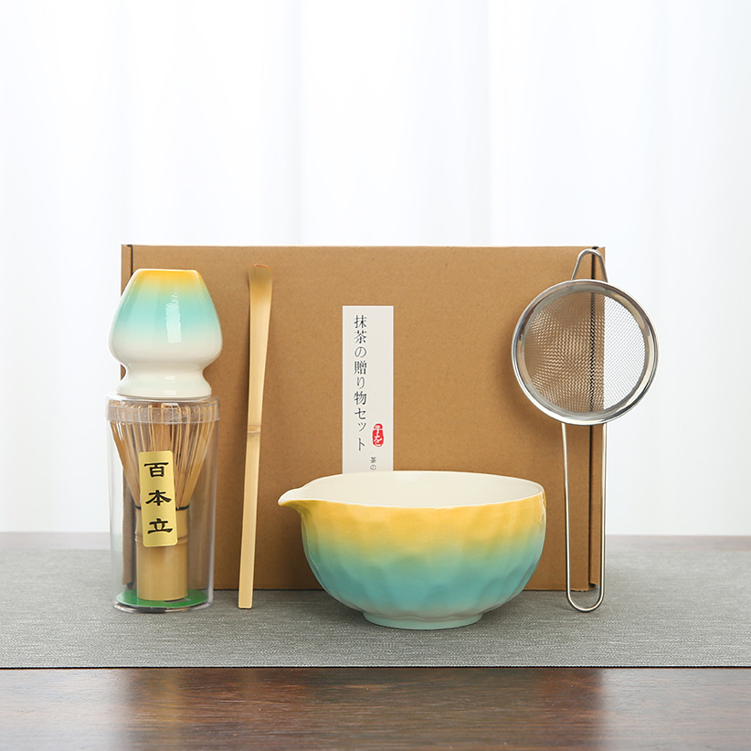 Juego de matcha degradado de matcha de estilo japonés exclusivo transfronterizo, cepillo de té Baibenli, juego de 5 piezas de herramientas de té de la dinastía Song