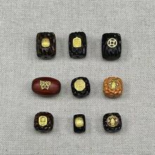 沉香檀木贴金片五条文百香菱形桶珠文玩手链手串配珠diy饰品配件