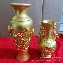 厂家批发树脂金色双龙耳仙鹤   牡丹花瓶摆件家居工艺品装饰摆件