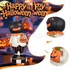 万圣节限定：树脂工艺品不给糖就捣蛋搞怪微笑黑猫摆件桌面装饰