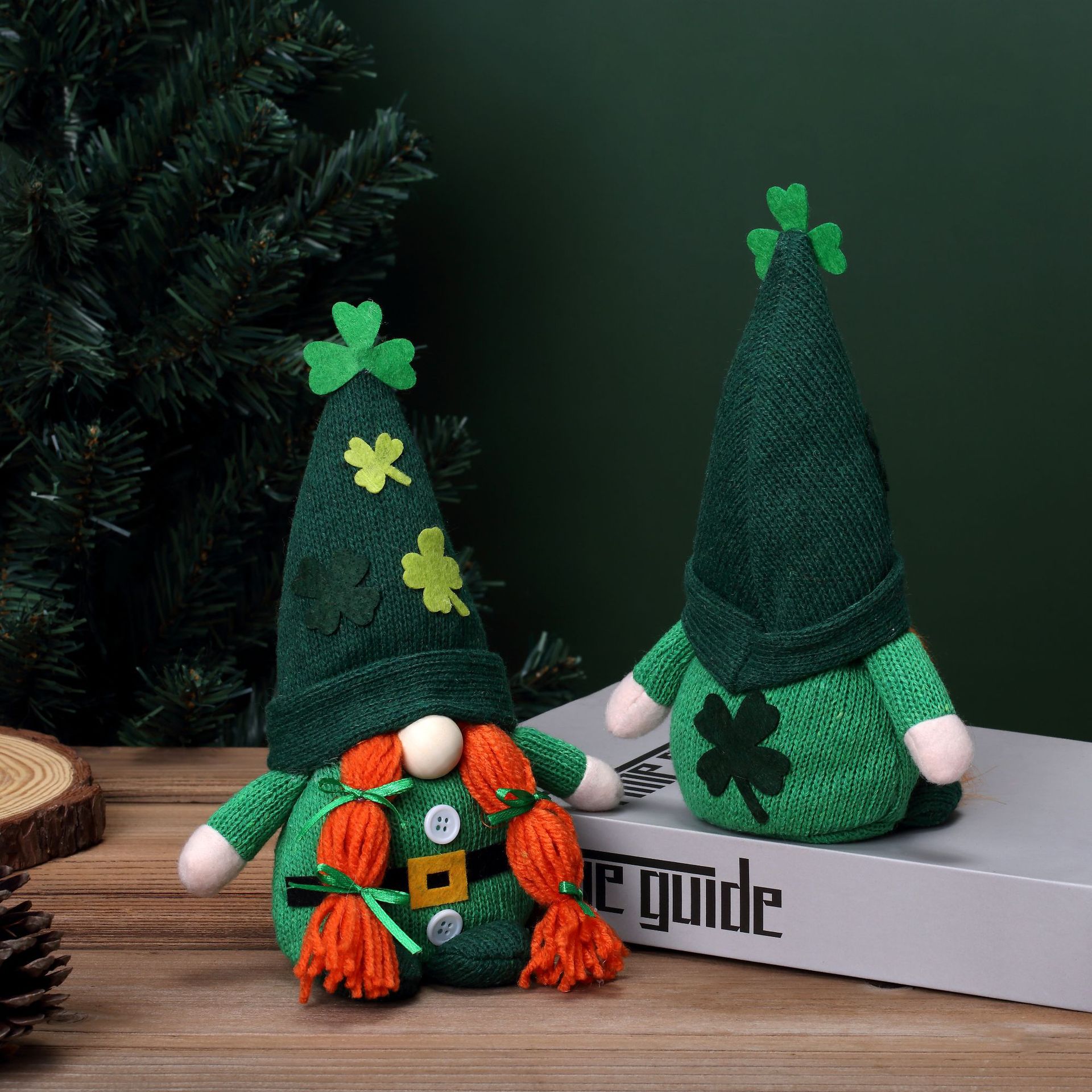 Green Leaf Festival Irish Guardian Santo Patrick Clover sombrero de punto pareja muñeca fiesta Decoración