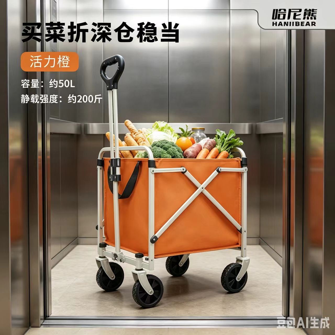 Carrito de compras plegable sin doblar carrito de compras de verduras supermercado doméstico para aumentar las ruedas de acampamiento al aire libre pequeño carrito de tracción