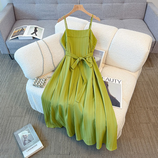 65-175kg Plus Size Women's Fat mm Korean Style Simple Style Sleeveless Waist Strap Suspender Dress Summer New Style