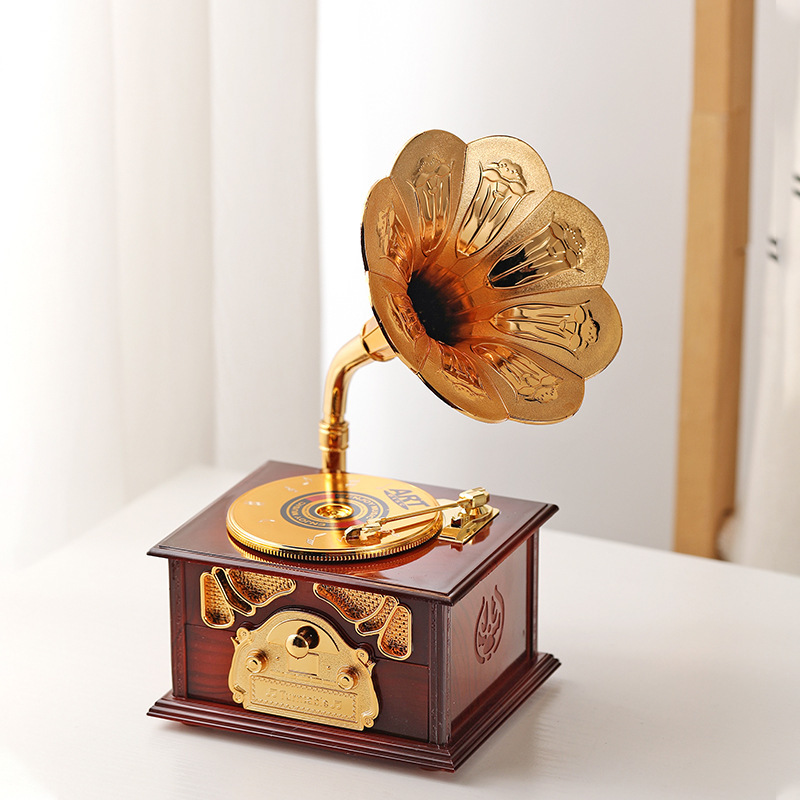 Gramo clásico retro modelado música decoración de escritorio decoración retro caja de sonido regalo del día del estudiante para niños