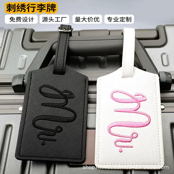 Pu Leather Luggage Tags, Checked Baggage Labels, Airline Boarding Passes, Customizable Logo Embroidery, Custom Luggage Tags