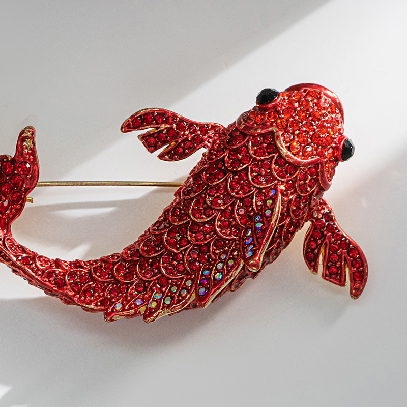 Good luck in the new year, red carp brooch, sweater cardigan pin ornament_voghion.com