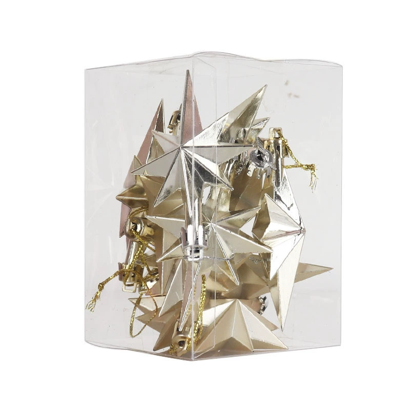 Christmas tree octagonal star hanging ornaments, plastic plated, 12 pcs per box