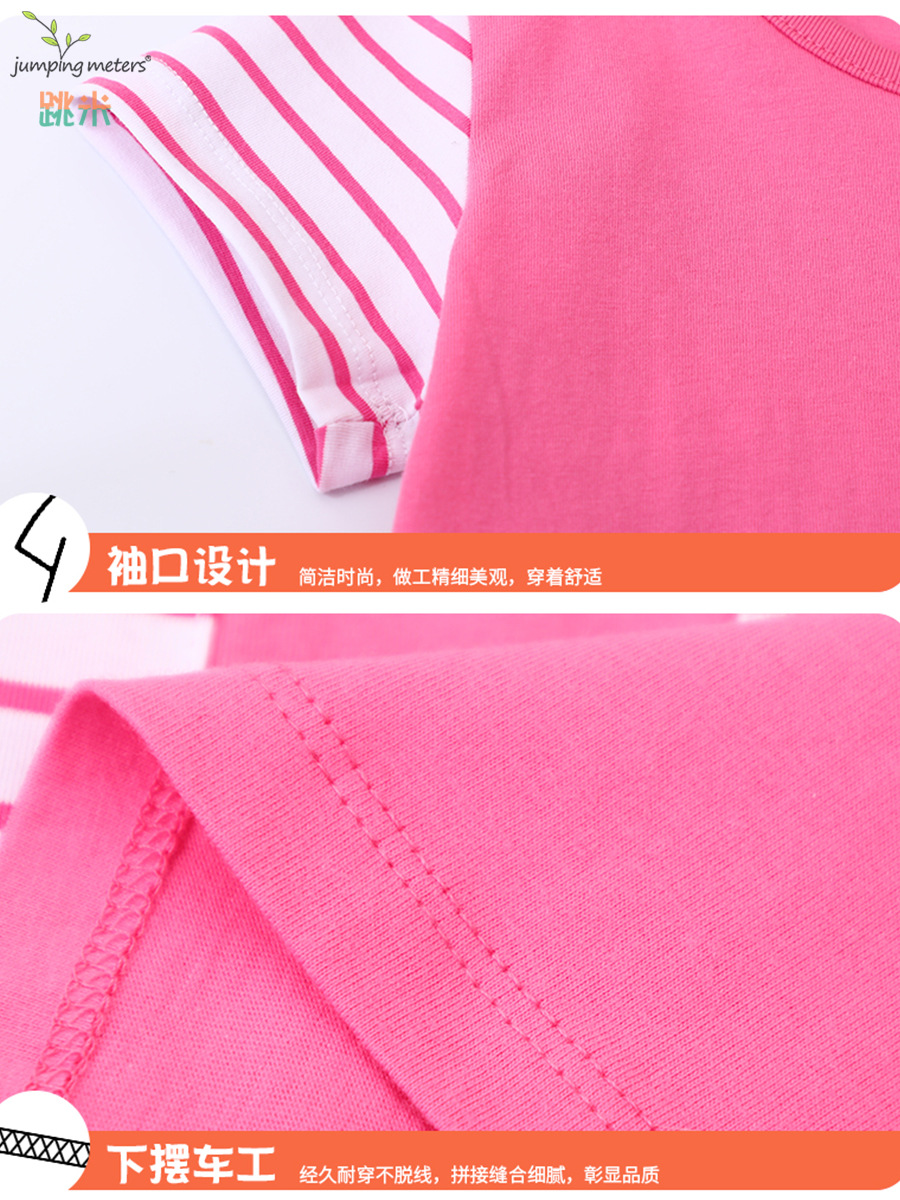 Saltos metros falda de los niños verano europeos y americanos ropa manga corta punto cuello redondo vestido la muchacha Linda