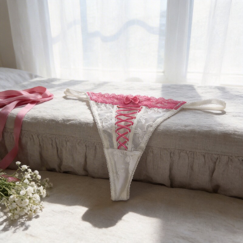 Pure Desire Style Women's Thong with Color Block Lace Trim Sexy Women's Underwear Cross-Border Trade Manufacturer Custom Wholesale