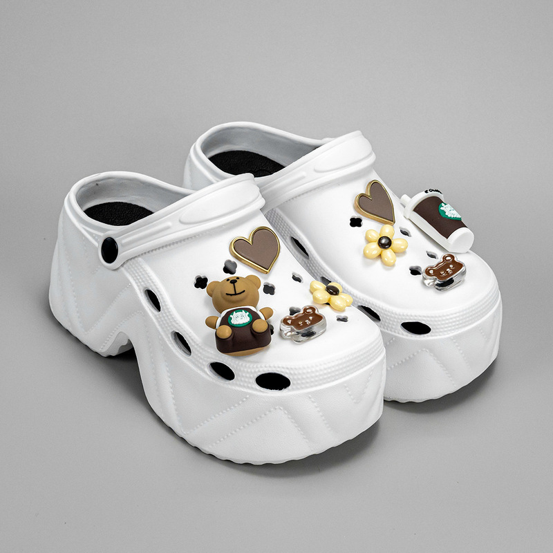 9CM Thick Sole Cave Shoes Cartoon Coffee Bear Women's Outwear Summer Baotou Sandals Baotou Breathable Slippers