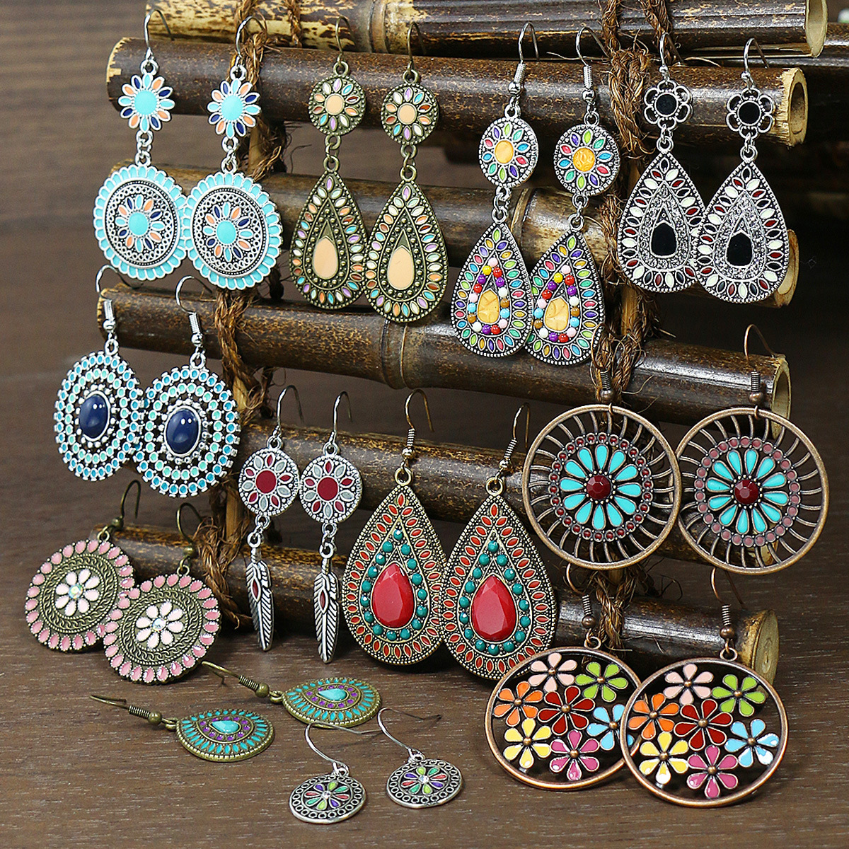 Cross-Border Hot-Selling Bohemian Style Earring Set, European and American Popular Antique-Style Earrings, Amazon Jewelry Manufacturer Wholesale