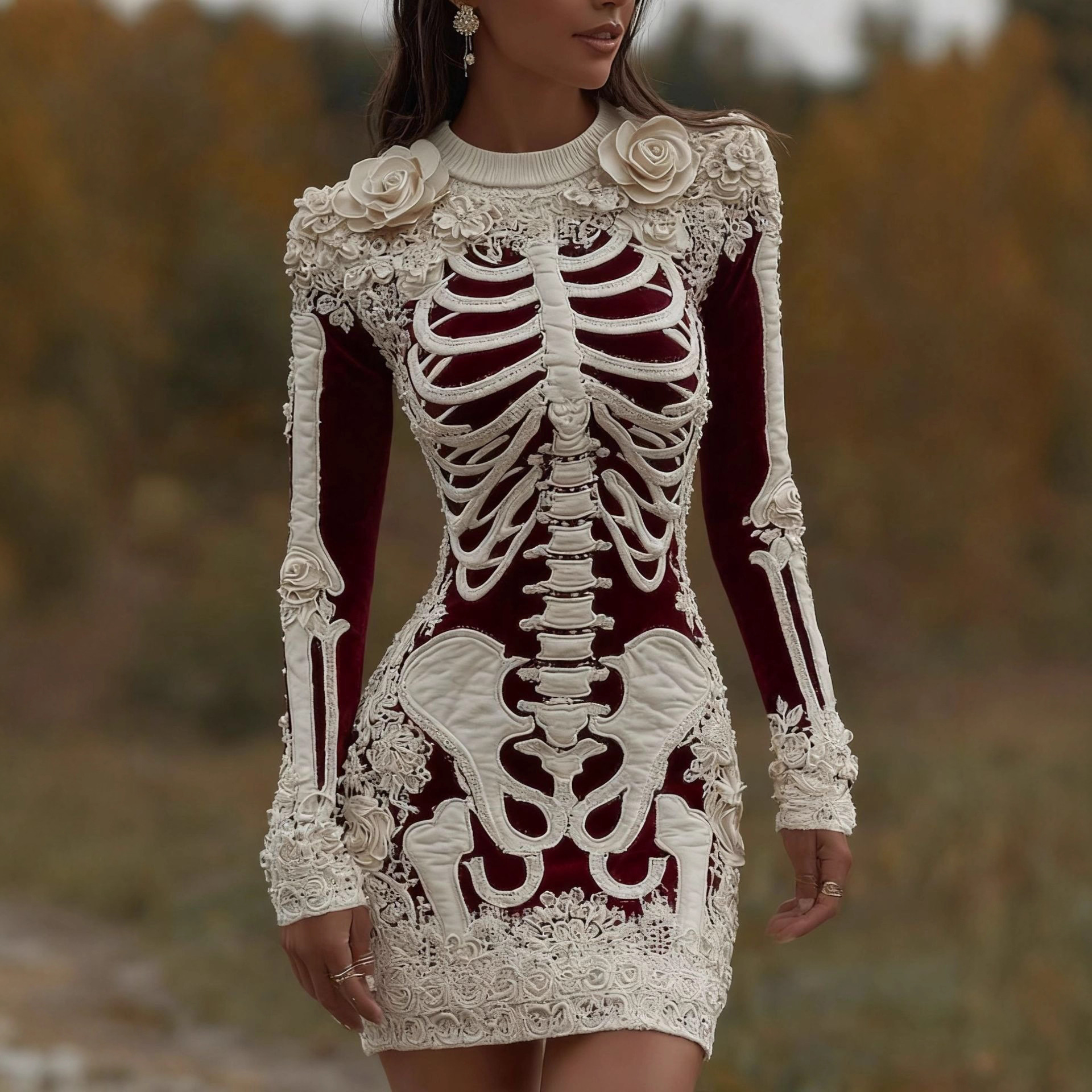 2025 Halloween Cross-Border Independent Station New European and American Street Skull Skeleton 3D Digital Printing Hip Skirt Custom Z