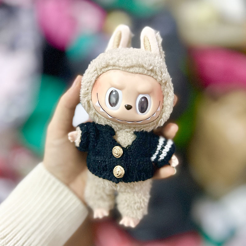 Caja ciega de 17cm, tela de tela, traje de mono de alce pequeño de terciopelo de nube, colgante de labubu, vestido de Navidad de cerdo