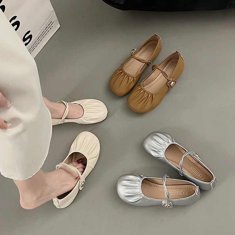Одиночная обувь Mary Jin для женщин оптом новый летний французский вечерний ветер нежный с юбкой на мягкой подошве бобовая обувь