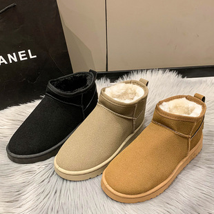 Snow shoes plus size foreign trade winter new flat short tube northeast cotton shoes men's fleece-lined thick warm snow boots women
