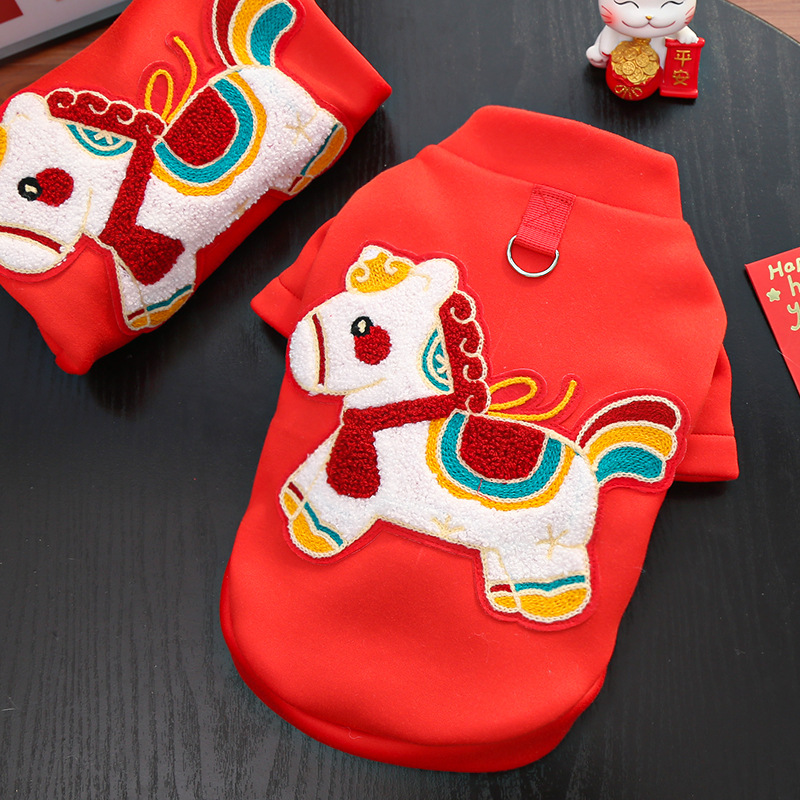 Año Nuevo festivo otoño y invierno leche camisas de terciopelo año del caballo mascotas perros gatos ropa Teddy Bear Gato sin pelo