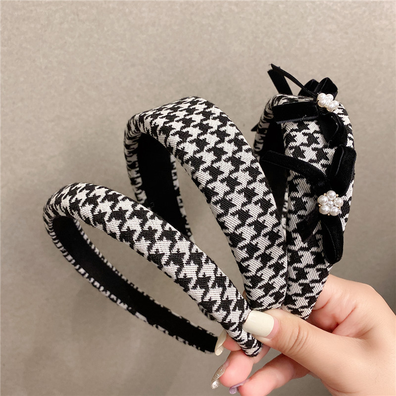 Korean Dongdaemun Same Product Houndstooth Simple Hairband Girly Temperamental Hairpin Ins Internet Celebrity Bow Headband display picture 9