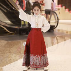Children's Set Spring Big Kids 2024 New Girl's Mamian Skirt Spring and Summer Long Sleeve National Style New Chinese Style Hanfu Ancient Costume