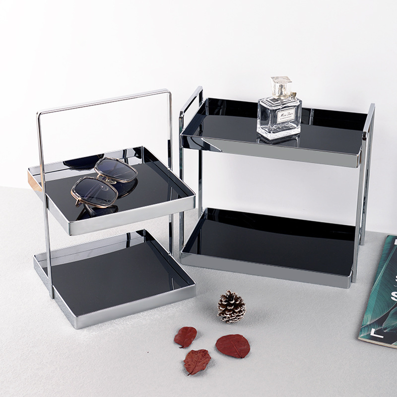 Light Luxury Double-layer Desktop silver Storage Shelf Kitchen and Bathroom Entrance Cosmetic Water Cup Acrylic Storage Rack