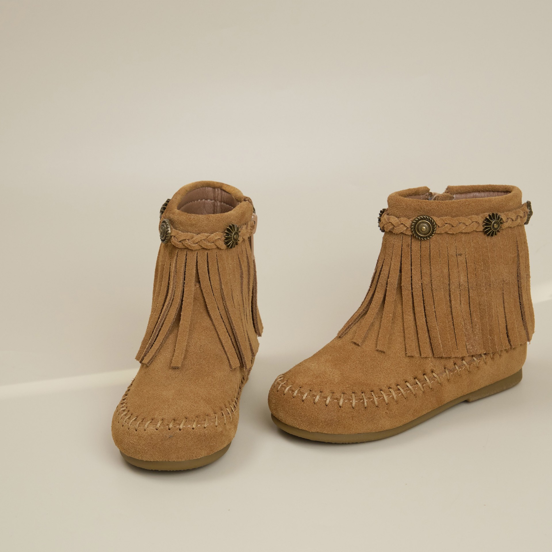 Duoremi Retro 25Aw21 Girls Shoes Cotton Boots Tassel Short Boots Winter Back Zipper Leather Boots