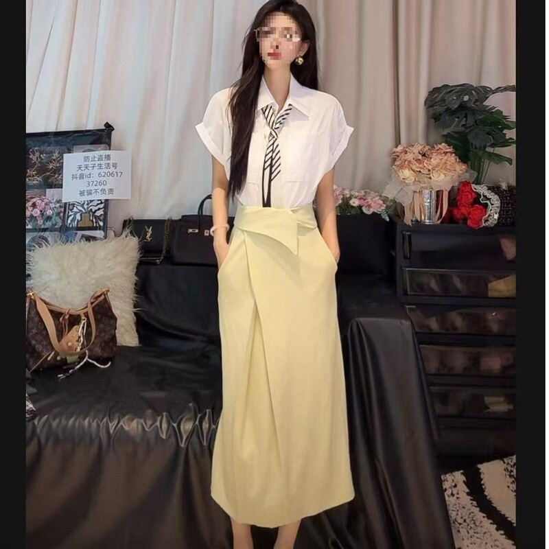 时尚小众设计感高腰长裙褶皱高腰褶皱通勤半身裙秋季气质收腰垂感|undefined