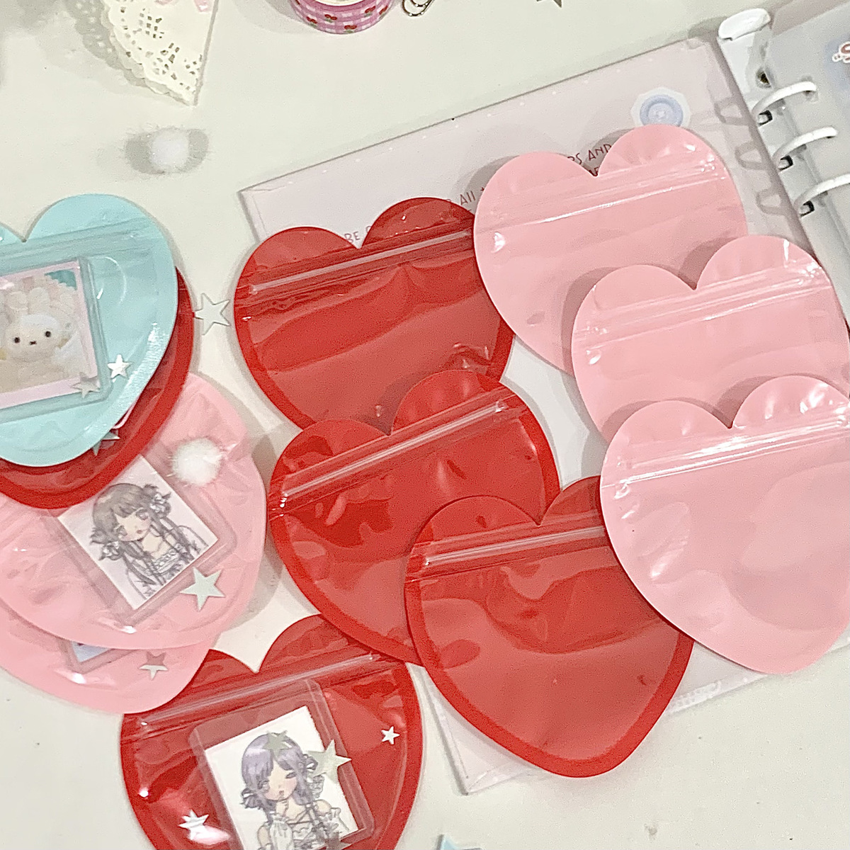 红色心形首饰饰品小袋子爱心封口赠品密封袋情人节糖果自封装袋