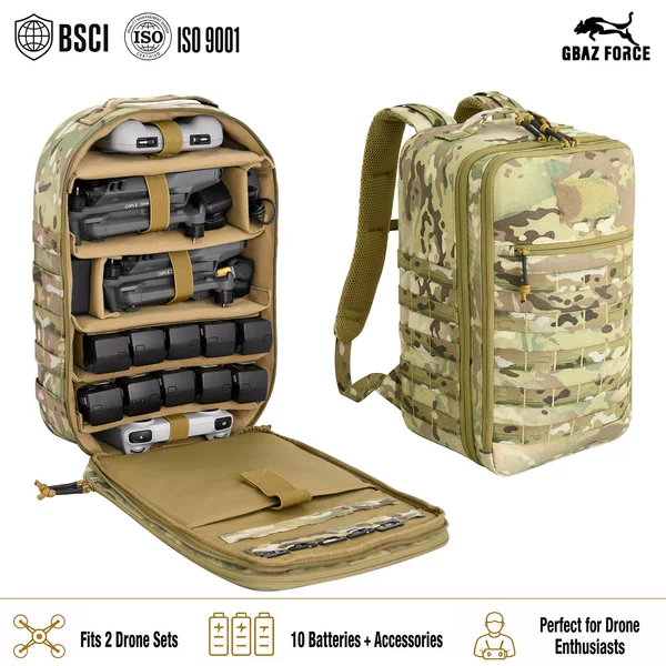 Cross-border in-stock 500D nylon molle outdoor gear drone backpack for storing 2 sets of drones and 10 batteries