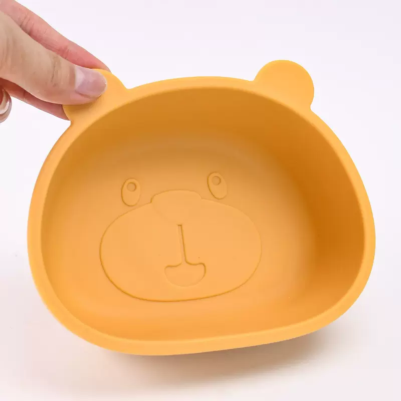 亚马逊小熊硅胶碗吸盘碗卡通小熊一体式宝宝辅食碗儿童喂养餐具