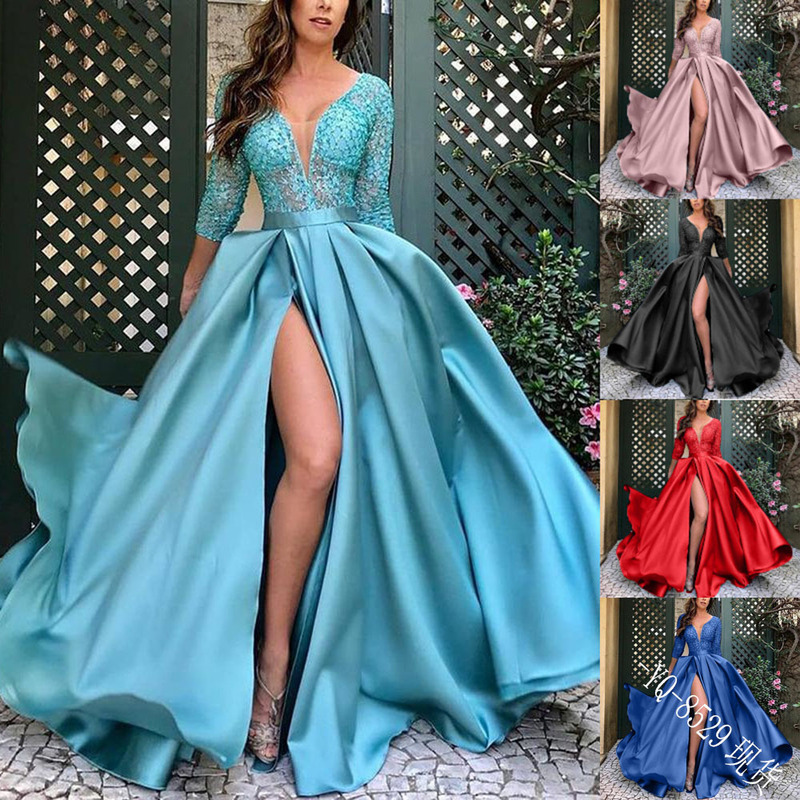 2027 New European and American Foreign Trade Women's Fashion Lace Sequin Large Hem Sexy Long Dress with Train for Evening Parties 2027 New European and American Foreign Trade Women's Fashion Lace Sequin Large Hem Sexy Long Dress with Train for Evening Parties