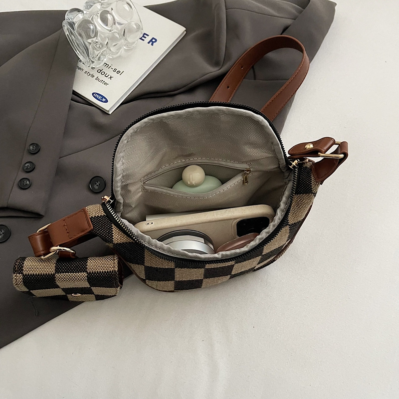 Ventas transfronterizas en caliente de moda versátil para viajar con tablero de ajedrez tela pequeña bolsa de auriculares bolso de pecho bolso de cintura 2 en 1