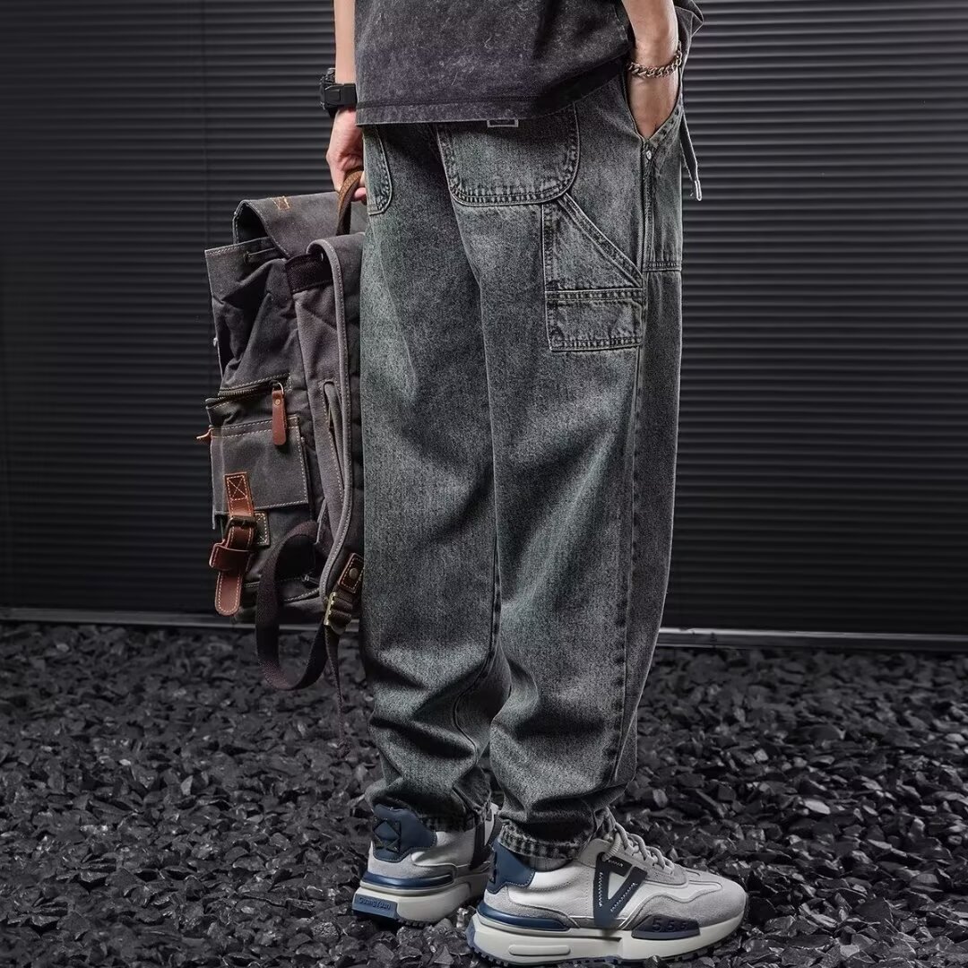 Pantalones vaqueros de barro amarillo para niños primavera y otoño nuevo estilo americano retro suelto pantalones anchos pantalones casuales rectos