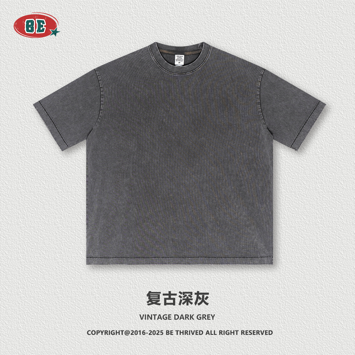 BE ropa de hombre | 2025 verano marca de moda americana oversize batik de manga corta retro 285G camiseta lavada de algodón puro hombre