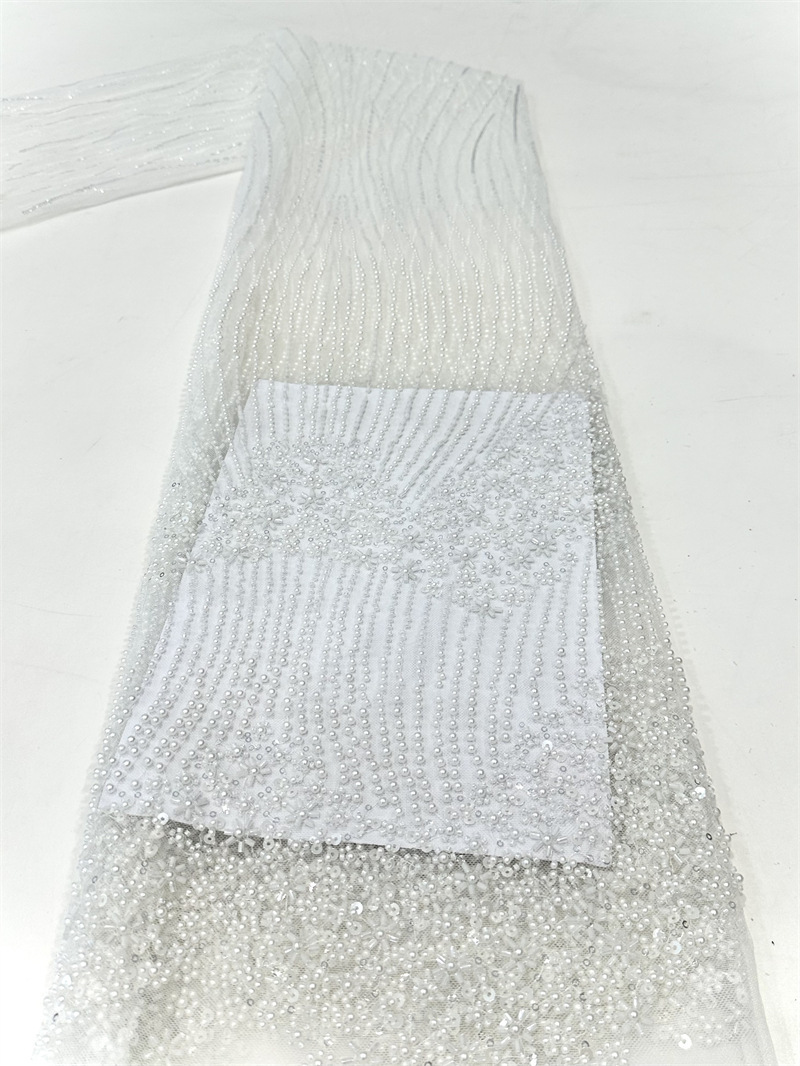 Industria pesada ligera lujoso vestido de boda tridimensional vestido de moda cena larga tela bordada alta perlas tela de lenteja