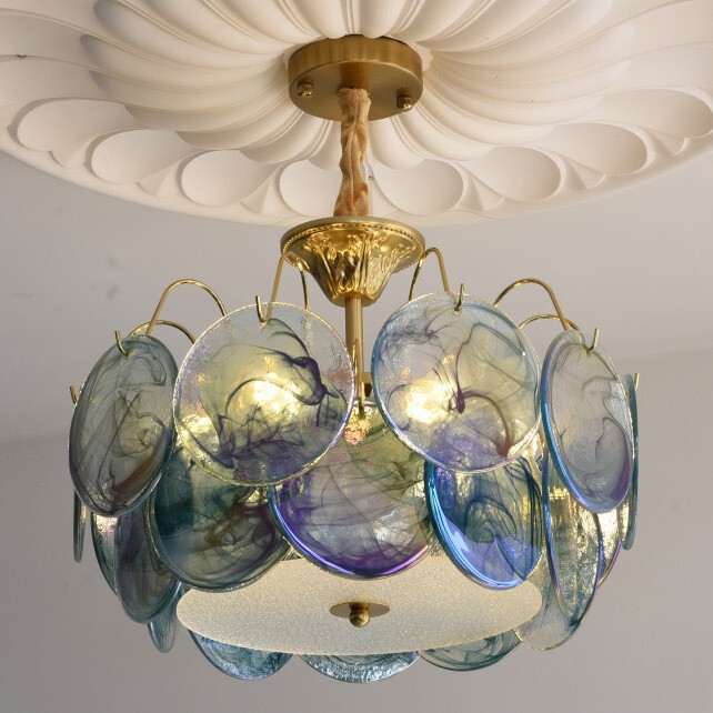 French Retro Murano Colorful Glass Bedroom Ceiling Lamp Light Luxury High-End Dopamine Romantic Master Bedroom Chandelier