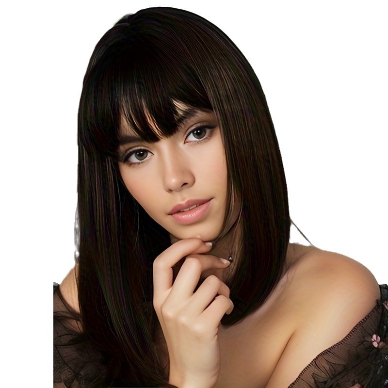 Tiktok peluca Africana pelucas de seda mate para mujer pelo de longitud media flequillo de aire Rosa cubierta de la cabeza neta enviada el mismo día