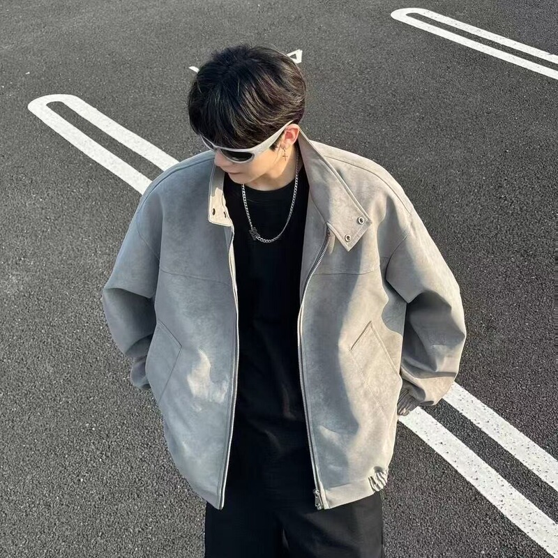 American-style trendy brand, new autumn collection, retro stand-up collar jacket, men's loose-fitting, stylish PU leather jacket, casual wear for teenagers American-style trendy brand, new autumn collection, retro stand-up collar jacket, men's loose-fitting, stylish PU leather jacket, casual wear for teenagers