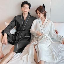 春夏情侣睡袍女100%纯棉吸水酒店风浴衣袍中长袖薄款男大码夏家居