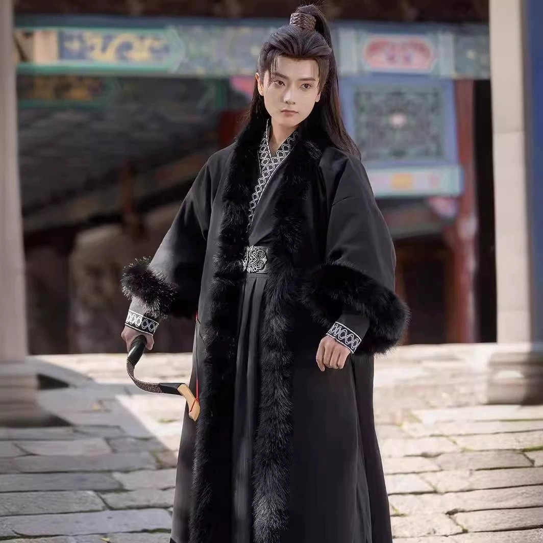 Оригинальный новый стиль династии Хань 2025 [Xuan Yue] воротник из лисьего меха, теплое бархатное мужское замшевое пальто династии Сун, осень и зима