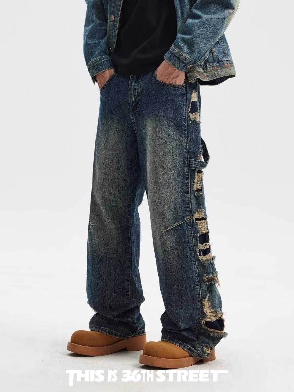Men's Clothing Youth sports loose wide leg jeans design cool _ipsvogv.com