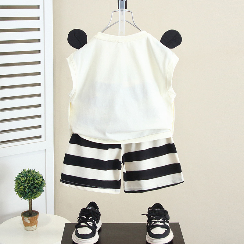 5607 Traje de verano para bebé Vestido de verano para niño Panda delgado sin mangas 2025 Nuevo chaleco de moda de verano para niños
