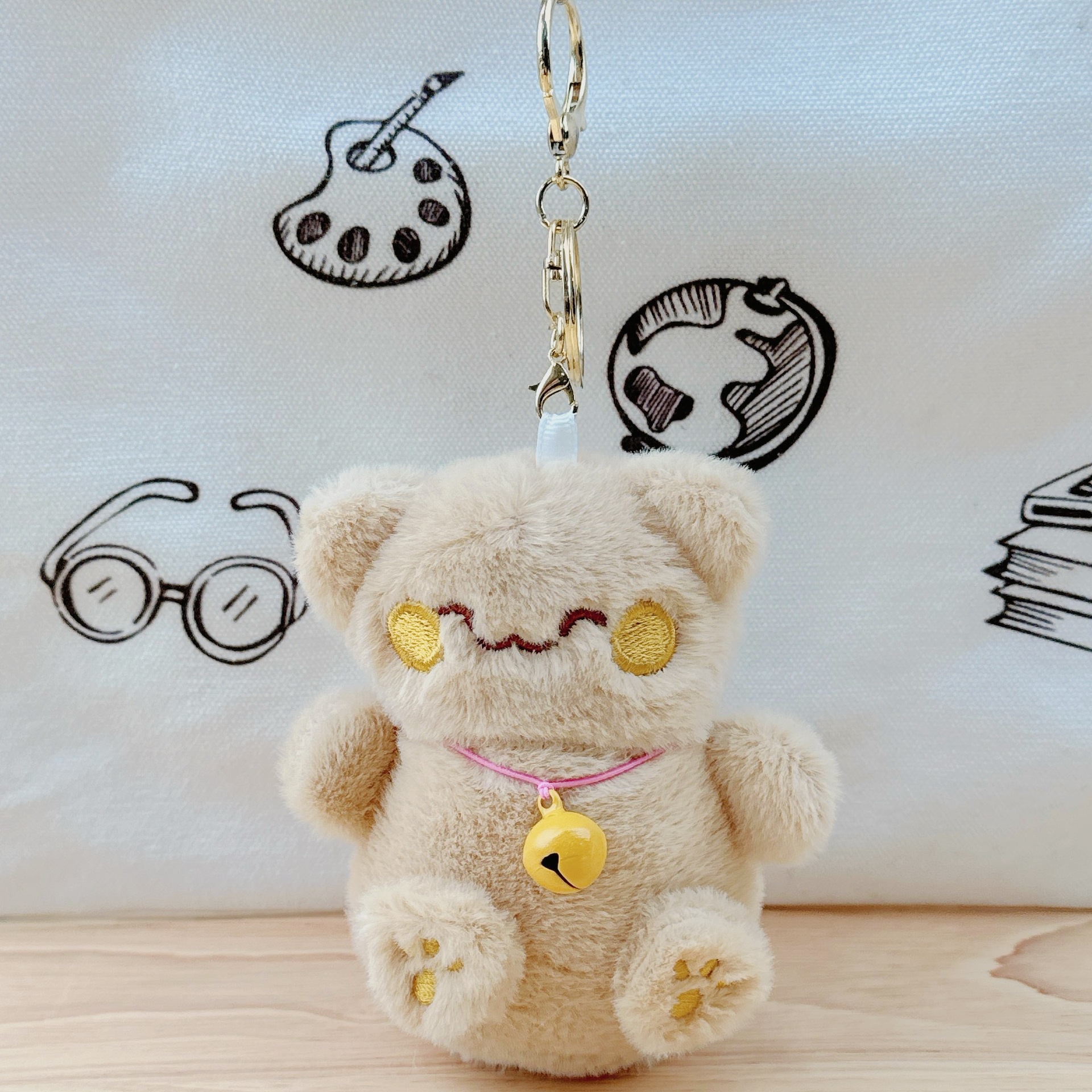Caricatura campana gatos peluche muñeca llavero colgante lindo lindo lindo gatos bolsos colgantes muñeca máquina