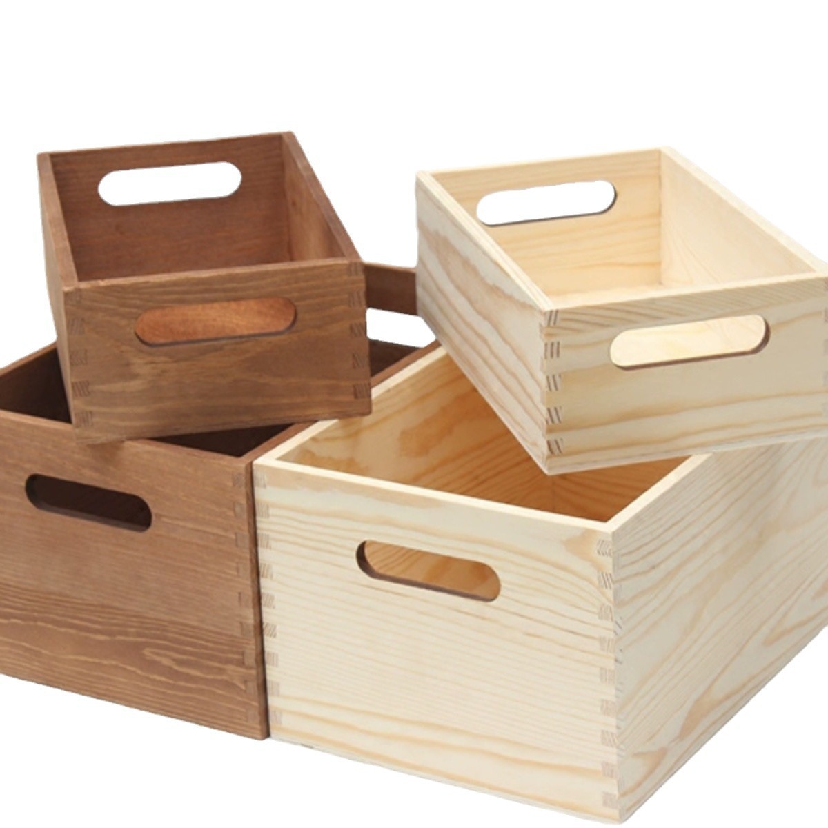 Caja de almacenamiento de escritorio de madera simple sin cubierta Caja de herramientas de madera sólida Caja de almacenamiento con mango Caja de almacenamiento de artículos